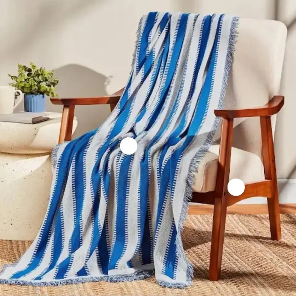 Mainstays Blue and White Fringed Throw Blanket NWOT